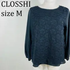 美品 クロッシー CLOSSHI 花柄 長袖ブラウス ブラック M【425】