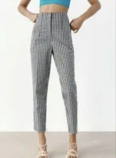 【新品未使用品・ZARA】ギンガムチェック ハイウエスト パンツ