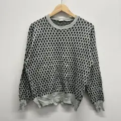 総柄 ニット セーター 幾何学柄 グレー モノトーン クルーネック レトロ 古着