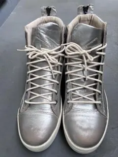 美品DIESEL ディーゼル シルバー レザーハイカットスニーカー 27cm