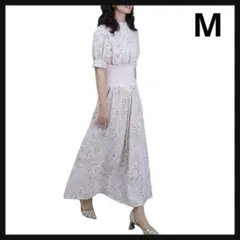 ワンピース 立ち襟 ゴムウエスト プリントワンピース ロング レディース 切り替