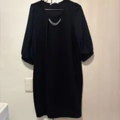 パール付きワンピース L ブラック フォーマル セレモニー 結婚式 七五三