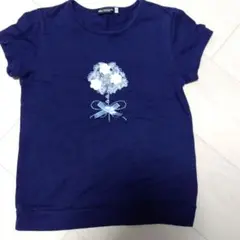BeBe 花柄刺繍 Tシャツ 140cm ネイビー