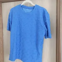 青　丸首　シャツ　大きめ