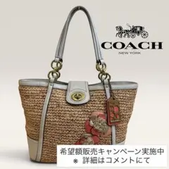 コーチ ストローバッグ かごバッグ スモールトートバッグ 完売カラー