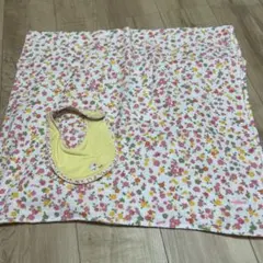 ミキハウス 花柄 大判ガーゼケット 【おくるみ　スタイのセット】