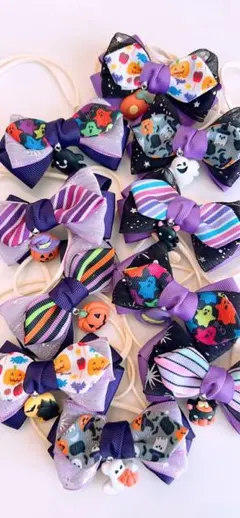 ハロウィン　ストライプ　ボーダー　星空柄オーガンジー　10個