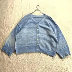 【ダブルクローゼット】F 水色 カーディガン ゆったりサイズ 羽織り 春秋冬