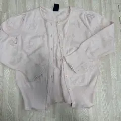 【美品】ピンク 花柄透かし編み カーディガン