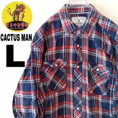 USA古着 CACTUS MAN　ネルシャツL　ネイビーオレンジ　チェックのサムネイル