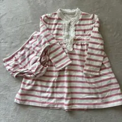 90cm ラルフローレン ピンク ストライプ 長袖ワンピース