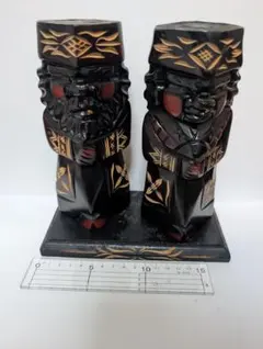 アイヌ 木彫り 夫婦像 ニポポ ペア 台座付 高さ17.5cm 民芸品 北海道