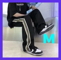 サイドライン ストリート パンツ モード メンズ　ブラック　ダンス　スポーツ　M