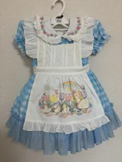 水色チェックのフリルワンピース