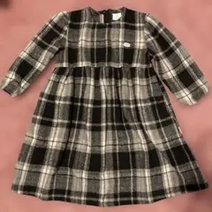 110 チェック　白黒　長袖ワンピース