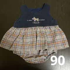 90 ロンパース　フーセンうさぎ　チェック　新生児　女の子　お食い初め　100日のサムネイル