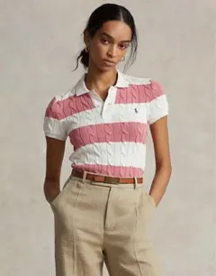 【正規品・未使用品級】ポロラルフローレン⭐️ケーブルニットボーダー白×ピンク　XS