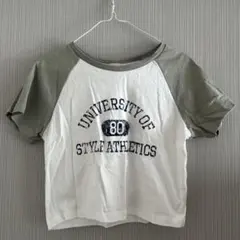GU クロップト丈Tシャツ Lサイズ ホワイト/くすみグリーン