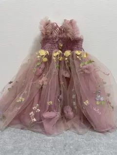 花柄刺繍 チュール ベビードレス ピンク