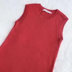 マウジー moussy ラメ入りニットベスト ノースリーブ かぎあみ レッド F