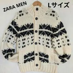 ZARA メンズ ノルディック柄カーディガン ニット Lサイズ