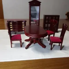 クラシックミニチュア家具セット ダークレッド