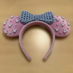 カチューシャ ビーズ 香港限定 海外 リボン ミニー ピンク 水色 ブルー