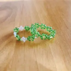 ビーズリング ビーズ指輪 グリーン×ゴールド 2個セット