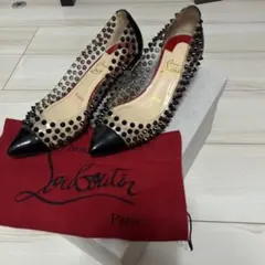 ★クリスチャンルブタン★スタッズ　パンプス　35.5　クリア×ブラック　22.5