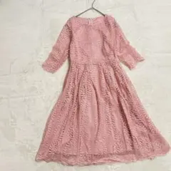 新品 レースワンピース フレア オケージョンドレス 七分袖 花柄 フォーマル L