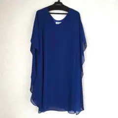 ブルー シフォンワンピース ビジュー付き