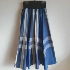 PASSIONE ビックチェックフレアタフタスカート　ネイビーロングウエストリブ