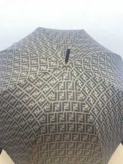 フェンディ◇ズッカ柄 長傘 ネイビー ウッドハンドル 親骨60cm FFロゴ