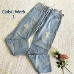 GLOBAL WORK グローバルワーク ダメージデニムパンツ ライトブルー L