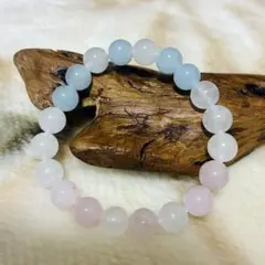 ブレスレット 水色翡翠×ローズクォーツ×白翡翠(8mm) 内径14cm