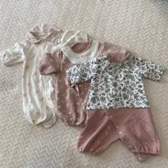 女の子　新生児　カバーオール　ドレスオール 3点セット　50〜70cm