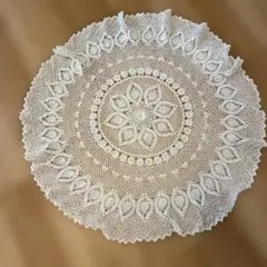 ハンドメイド 円形 レース編み ドイリー ホワイト