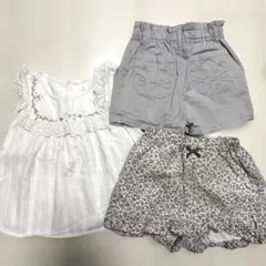 90cmセット　コトリ　ブラウス　プティマイン　猫ポケットパンツ　小花柄パンツ