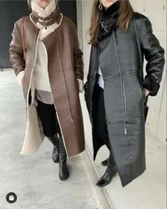 フェイク　レザー　ファー　ロングコート　ムートン