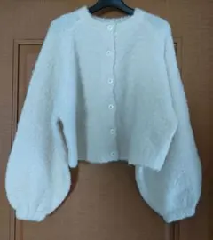 GRL ニットカーディガン ショート丈 ボリュームスリーブ アイボリー