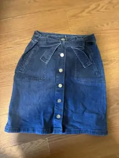 デニム ボタン リボン付きスカート