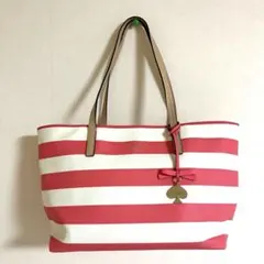 【美品】ケイトスペード　ボーダートートバッグ　ピンク　白　ストライプ
