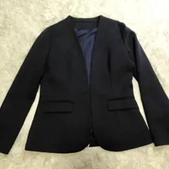 美品✦RyuRyu ノーカラージャケット 11号 ネイビー L オフィス 行事のサムネイル