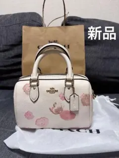 新品 COACH ミニボストンバッグ 花柄 ホワイト - メルカリ