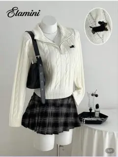 Elamini ホワイト ニットセーター