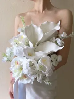 アーティフィシャルフラワー　カラー　白　前撮り　造花ブーケ　ウエディング