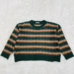 エヘカソポ　ストライプ模様 長袖ニットセーター　グリーン系　【F】のサムネイル