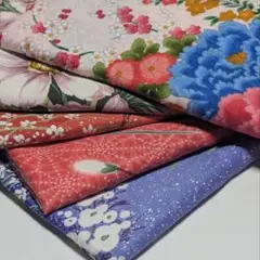 【昭和レトロ】花 和柄 生地 はぎれ　5枚セット