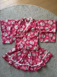 ピンク花柄浴衣ドレス フリル付き