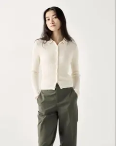 UNIQLO ユニクロ メリノリブポロカーディガン ホワイト Lサイズ
